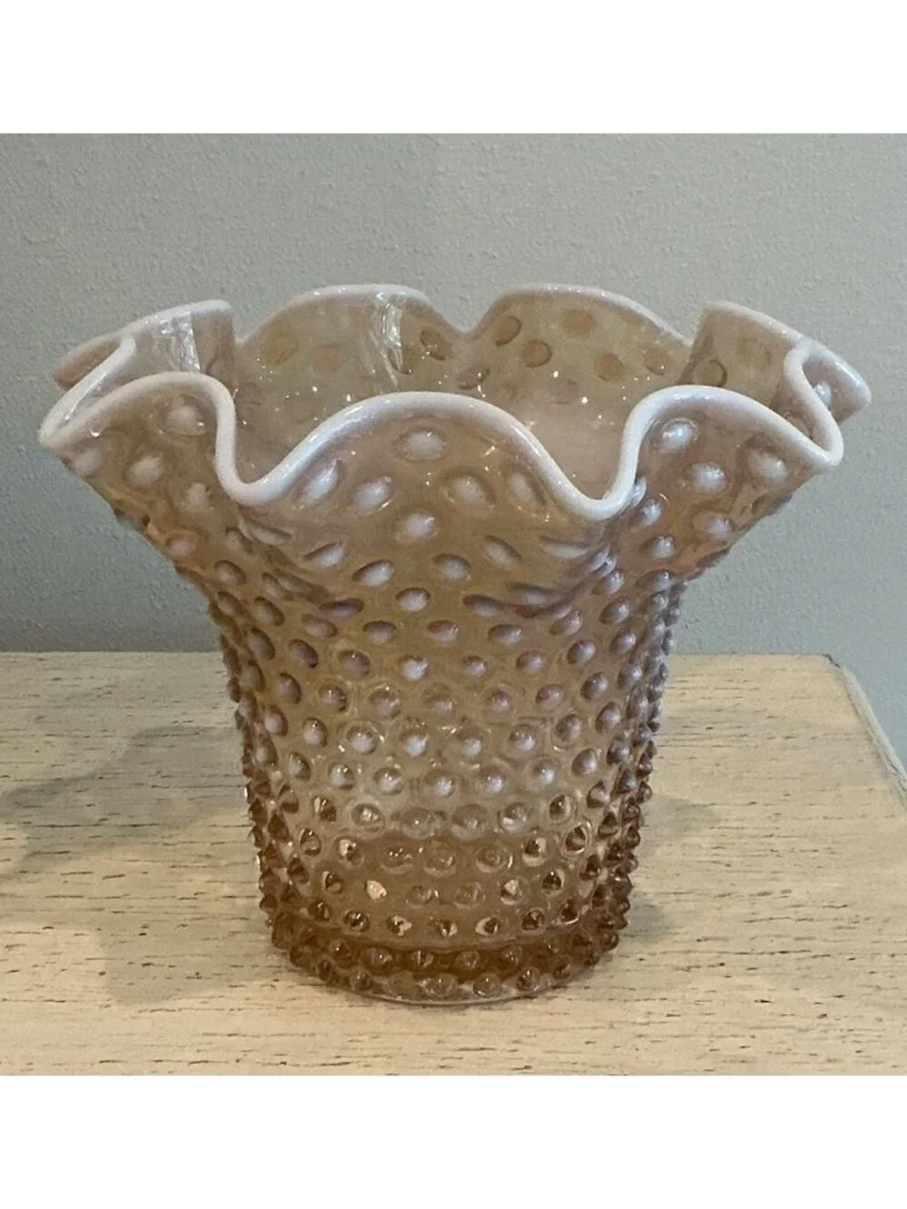 Duncan & Miller Pink Opalescent Hobnail Ruffled Vase 7
